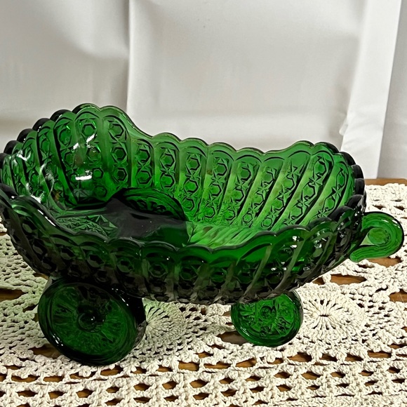 Vintage Dk Green Basket Glass Candy Dish - Picture 1 of 9